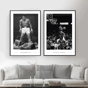 Мухаммед Али Боксерский спортивный мяч Печать плаката Черно-белая фотография Баскетбол Художественная картина на холсте Настенная картина Домашний декор