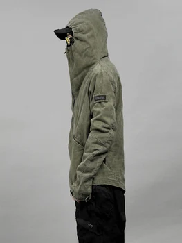 Авангардный стиль Wasteland из хлопка, старая асимметричная куртка с капюшоном на диагональной молнии в стиле деконструкции для мужчин