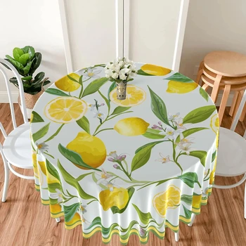 Круглая скатерть с принтом, водонепроницаемая крышка обеденного стола со скатертью в богемном стиле лимонного цвета