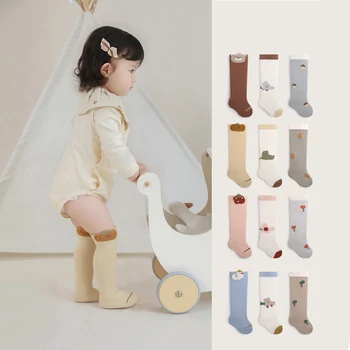 3 Пары/комплект Длинных носков для малышей, Новые осенние Мягкие чулки для новорожденных, Хлопковые носки для девочек и мальчиков, Милые носки без косточек
