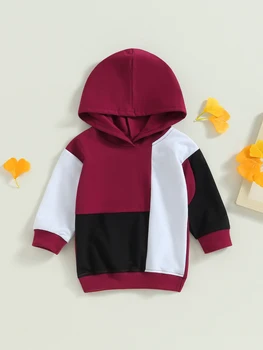 Очаровательная толстовка с капюшоном для мальчика с длинными рукавами контрастных цветов - идеальный осенне-зимний наряд для вашего малыша.