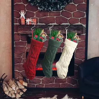 Вязаный Рождественский чулок, мешок для носков, Новогодний подарок, пакеты для конфет, рождественские украшения для дома, Рождественская елка, подвесные украшения, натальные