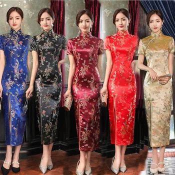 Ципао в китайском стиле, сексуальные женщины, большие размеры, Чонсам, винтажное классическое китайское платье с драконом и Фениксом, длинные платья, 4XL