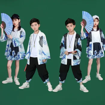 Детская танцевальная одежда, летние новые Кимоно в японском стиле, топы, Новый кардиган с принтом, детская уличная одежда, Уличные танцевальные костюмы для подиума