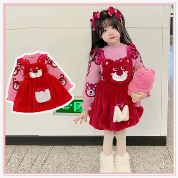 Детские платья Kawaii Disney с Клубничным Мишкой, Милое платье принцессы Lotso с длинным рукавом, Праздничное платье для косплея девушки Лолиты, подарок