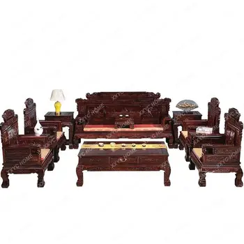 Комбинация диванов из сандалового дерева и розового дерева, Индонезийская мебель для гостиной из черного дерева и китайского массива дерева