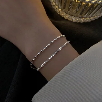 Модный новый двухслойный браслет из стерлингового серебра 925 пробы для женщин, изысканный простой браслет, ювелирные украшения, Аксессуары, Подарки
