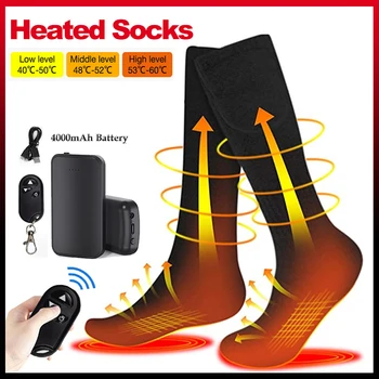 Зимние велосипедные лыжные носки с подогревом и батареей 4000 мАч, термоноски, мужская и женская грелка для ног, электрические теплые носки